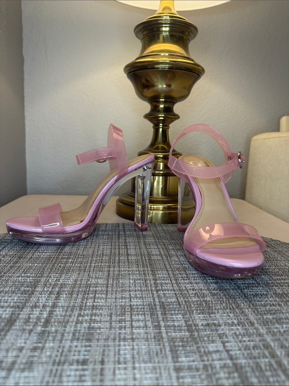 Gianni Bini Pink Clear Strap Platform Heels